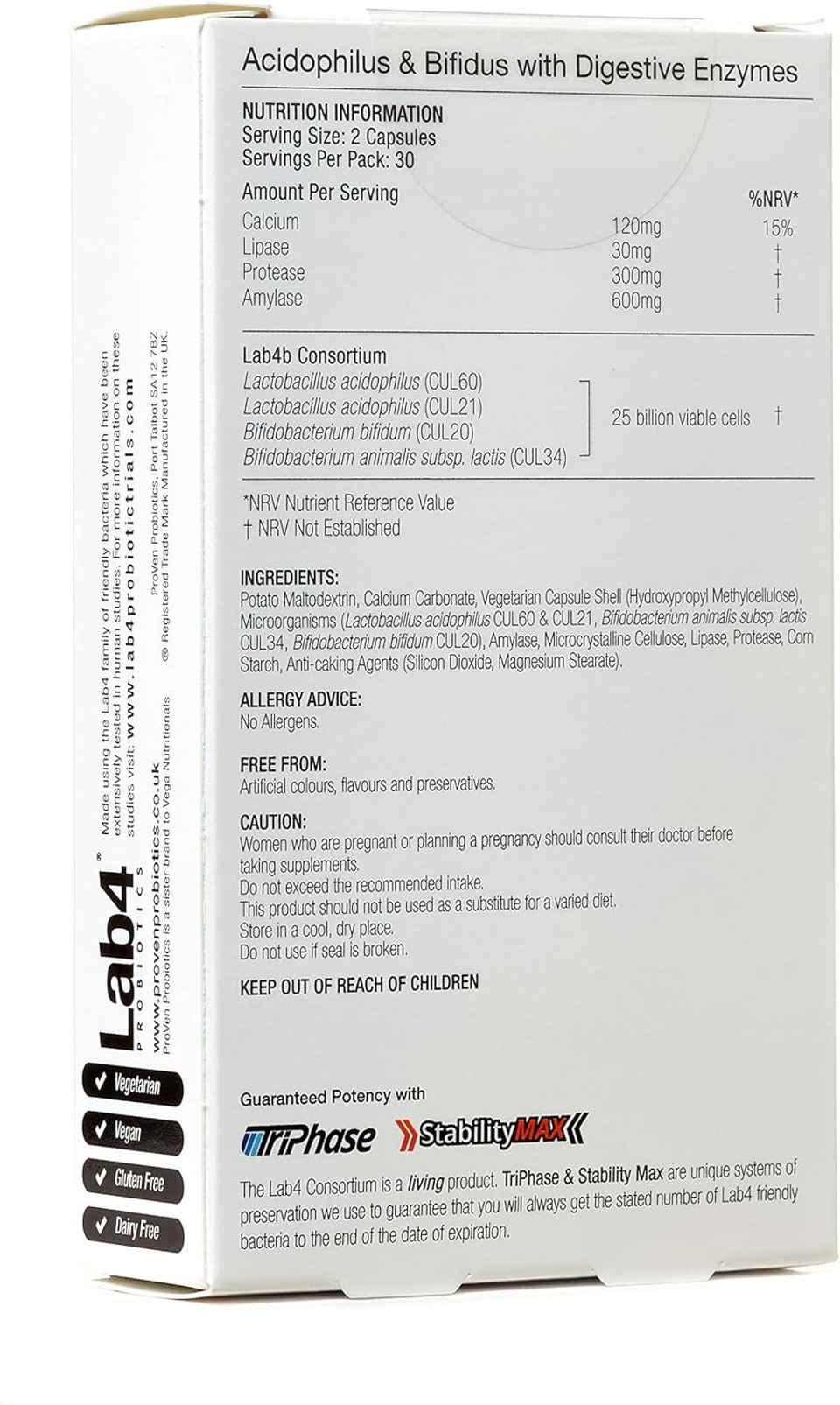 Proven Probiotics Acidopholus and Bifidus with Digestive Enzymes Capsules, 30-Count