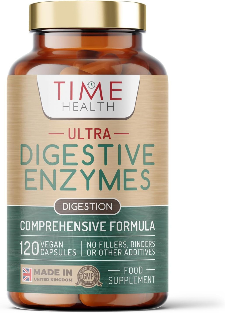Ultra Digestive Enzymes Complex  Natural & Comprehensive 18 Enzyme Formula  for Bloating Relief, Regular Movements and Overall Digestion  120 Capsules  UK Made  Zero Additives