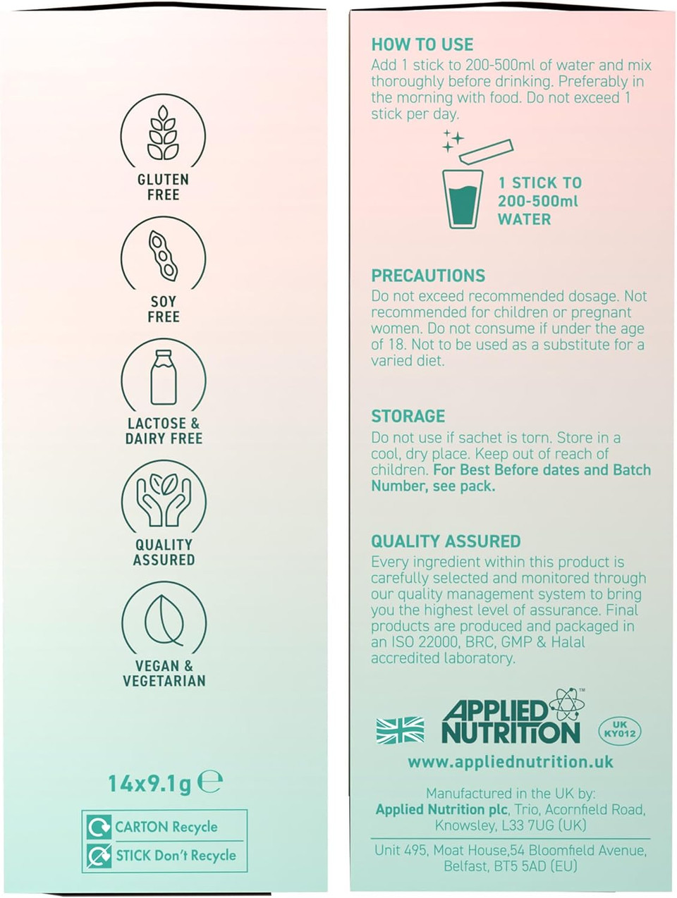 Applied Nutrition - Coleen Rooney - Debloat Powder - Apple Cider Vinegar & Enzymes, Best Digestive Health, Best Vegan Gut Support - Natural Bloating Relief (14 x 9.1g) (Pineapple, Mint & Prickly Pear)