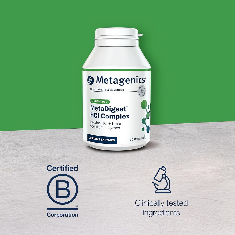 Metagenics MetaDigest HCI Complex - HCI + Broad Spectrum Digestive Enzymes - Supports Digestion - 90 Capsules