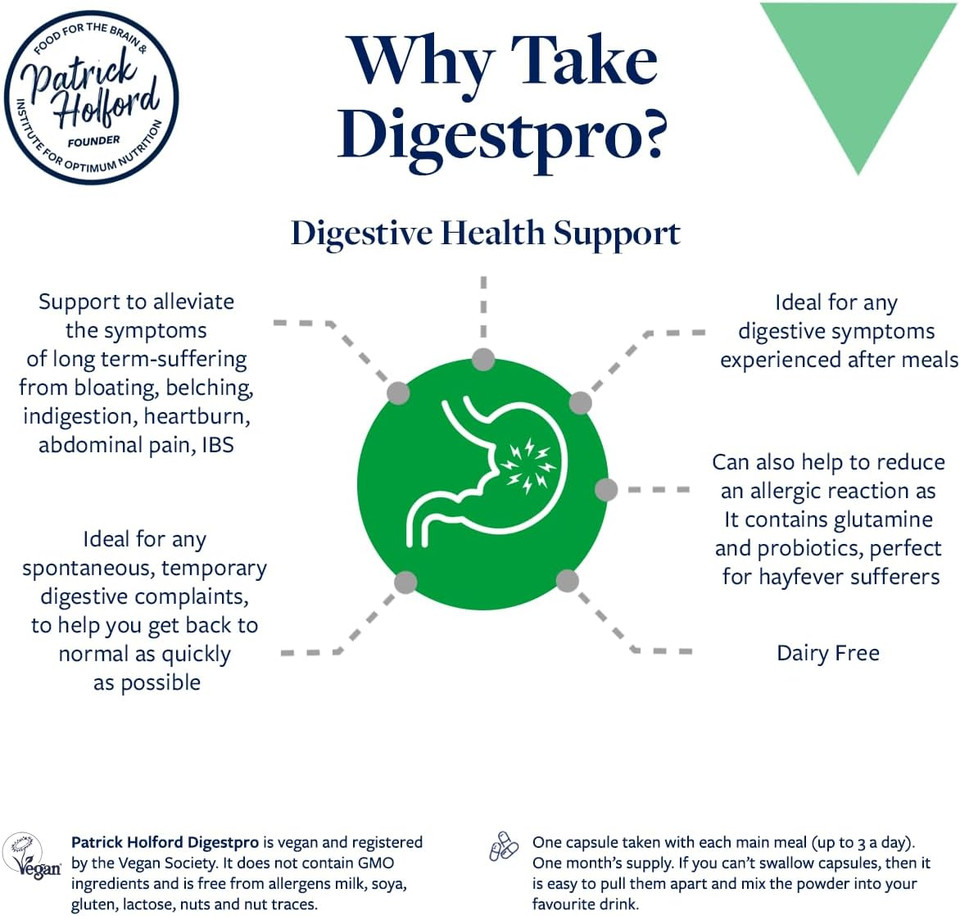 Patrick HOLFORD Digestpro/Multi Strain Biotic/for Healthy Digestion/Enzymes, Glutamine, Probiotics / 1 Bn Live Bacteria/Lactobacillus/Bifidobacteria / 60 Capsules/Vegan/for Women & Men
