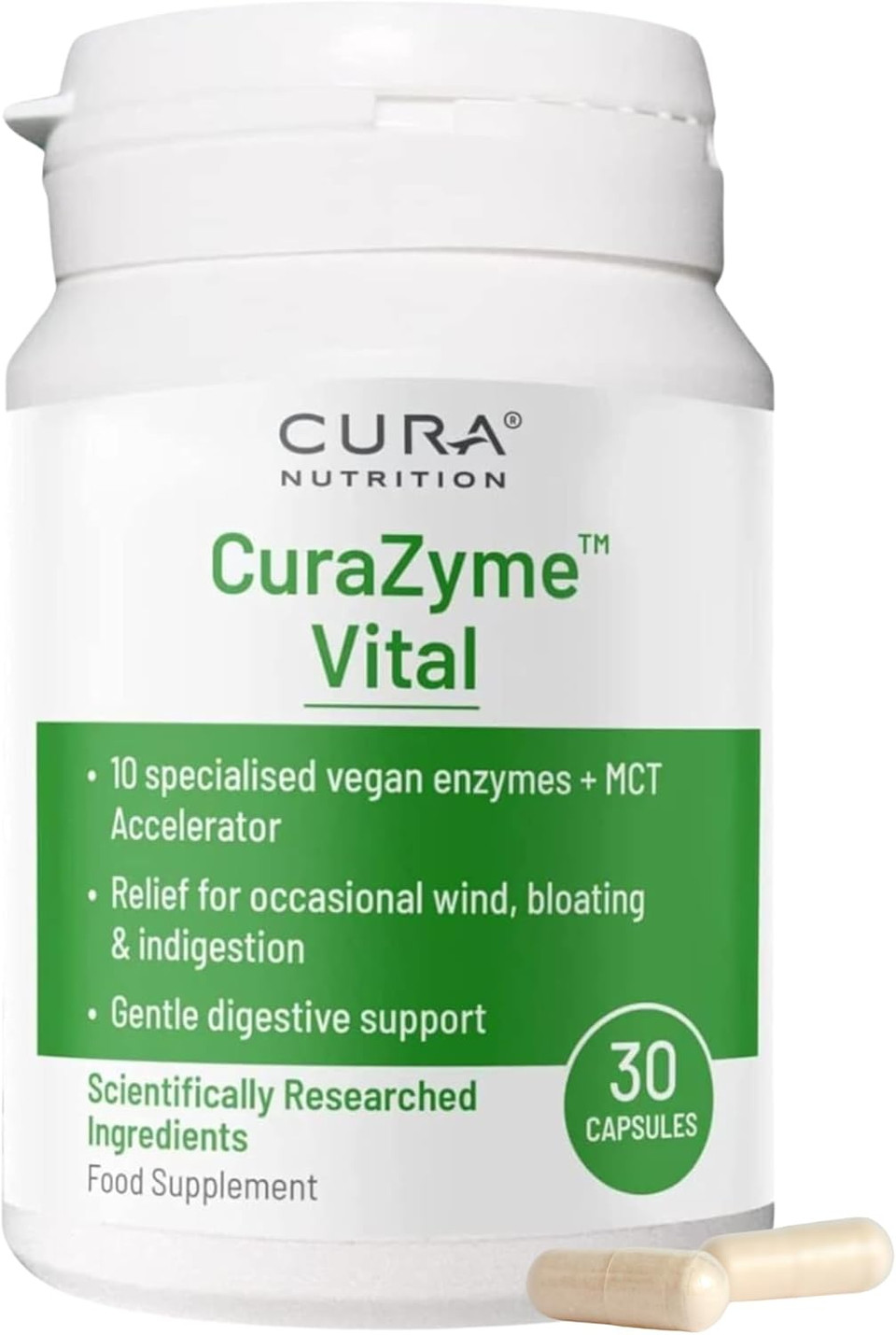 CURA NUTRITION CURAZYME Ultra (45 Capsules) Advanced Digestive Enzymes Supplement for Gut Health, Gold Digest Formula for Bloating, Heartburn, Digestion Relief, Ax-Max500 Digestion Accelerator, Vegan