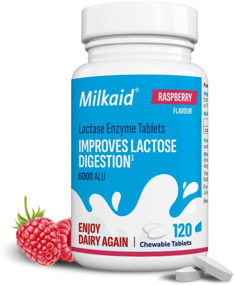 3 x 120 Milkaid Tablets - Milkaid Lactase Enzyme Chewable Tablets for Lactose Intolerance Relief | Prevents Gas, Bloating & Diarrhoea | Fast Acting Dairy Digestive Supplement (3 Pack of 120s)