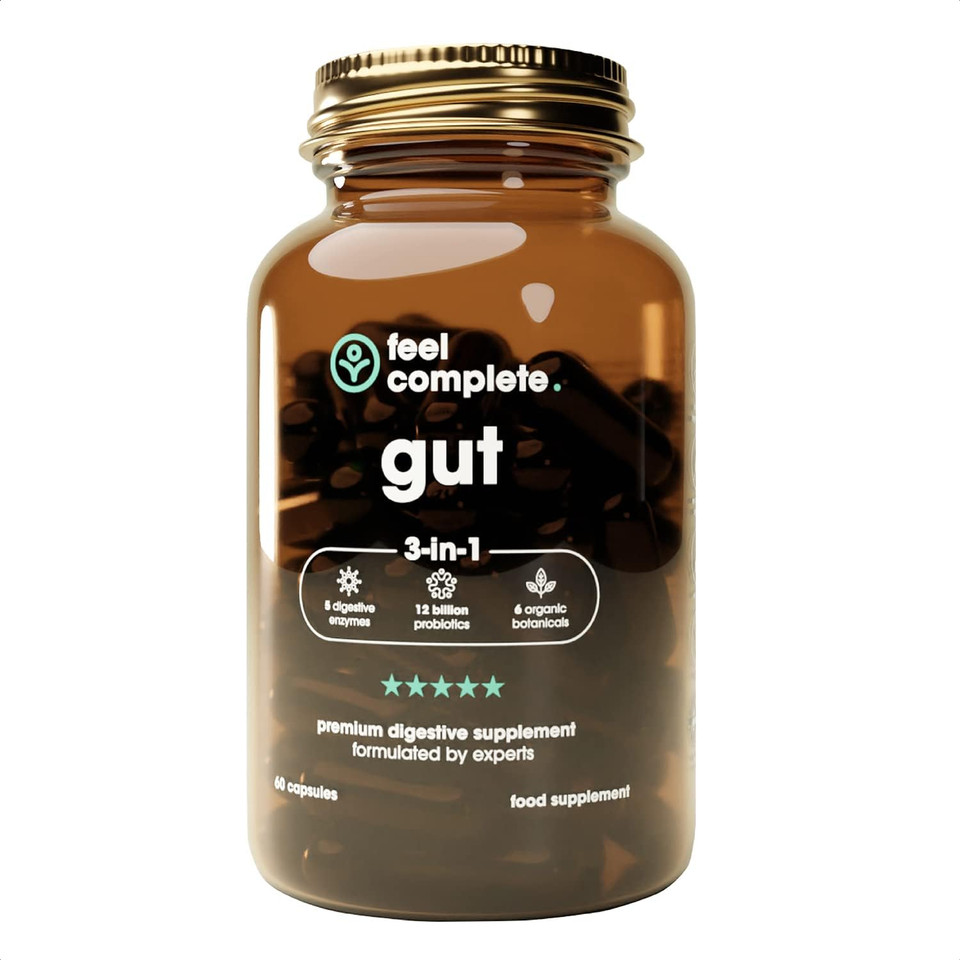 Feel Complete | Gut 3-in-1 | Premium Digestive Supplement | Probiotics & Digestive Enzymes & Prebiotics | Gut Health | Vegan | Made in The UK | 60 Capsules