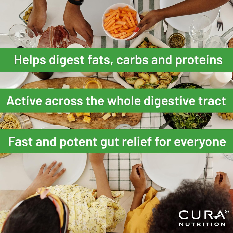 CURA NUTRITION CURAZYME Ultra (90 Capsules) Advanced Digestive Enzymes Supplement for Gut Health, Gold Digest Formula for Bloating, Heartburn, Digestion Relief, Ax-Max500 Digestion Accelerator, Vegan