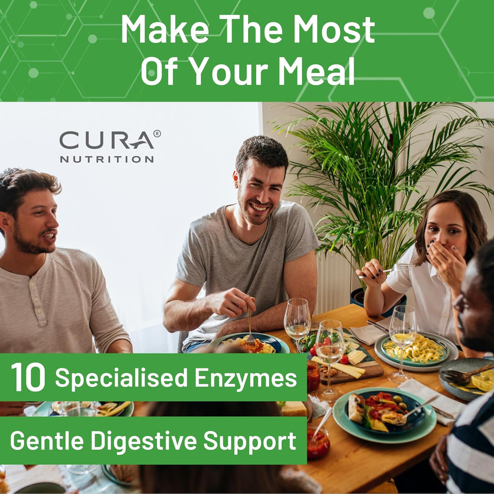CURA NUTRITION CURAZYME Ultra (90 Capsules) Advanced Digestive Enzymes Supplement for Gut Health, Gold Digest Formula for Bloating, Heartburn, Digestion Relief, Ax-Max500 Digestion Accelerator, Vegan