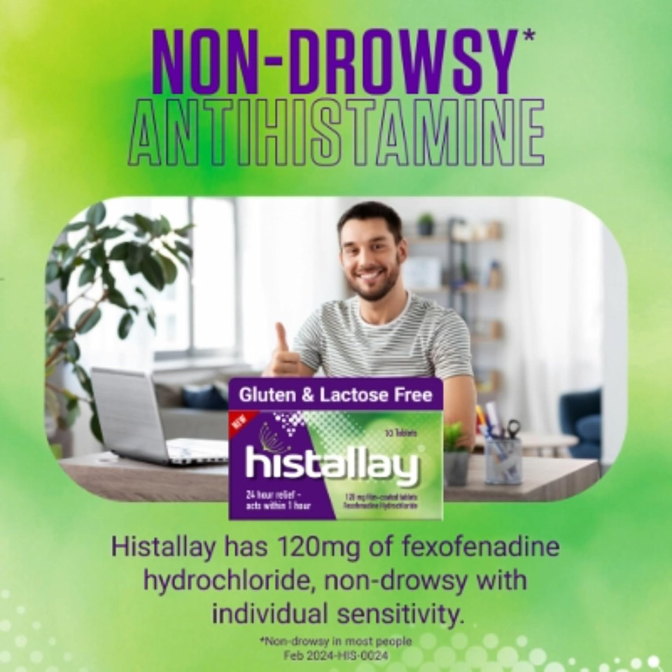Histallay Hayfever & Allergy Relief Tablets, 10 Tablets, 120mg Fexofenadine, Antihistamine 24hr Relief, Acts Within 1hr, Relieves Hayfever, Pet, Dust and Mould Allergies Histallay Hayfever & Allergy Relief Tablets, 10 Tablets, 120mg Fexofenadine, Antihistamine 24hr Relief, Acts Within 1hr, Relieves Hayfever, Pet, Dust and Mould Allergies
