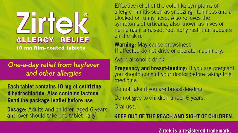 Zirtek Allergy Relief Antihistamine Tablets | 30 Allergy Tablets 10mg| Hayfever, Dust, Pets, and Hives | Cetirizine Antihistamine Tablet | Relieve Allergic Symptoms | Adults and Children Over 6 Years Zirtek Allergy Relief Antihistamine Tablets | 30 Allergy Tablets 10mg| Hayfever, Dust, Pets, and Hives | Cetirizine Antihistamine Tablet | Relieve Allergic Symptoms | Adults and Children Over 6 Years