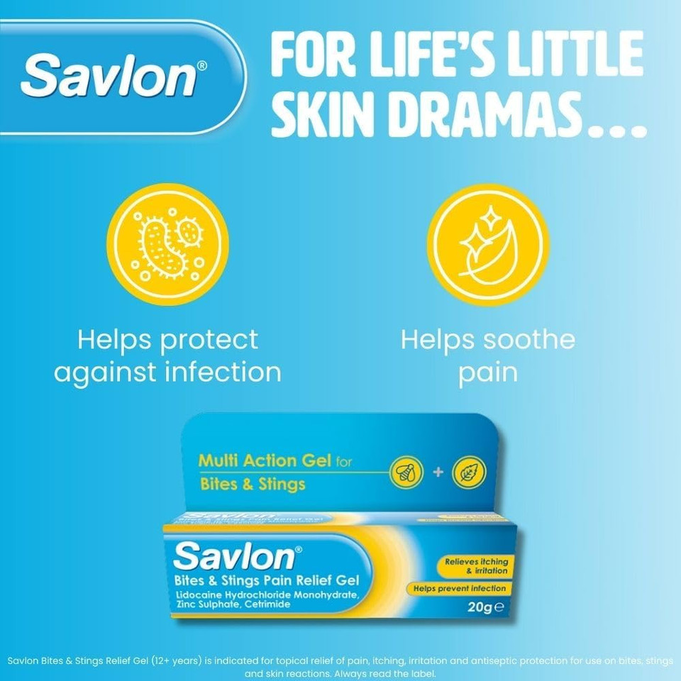 Savlon Bites & Stings Gel, Soothes and Relieves Itching & Irritation of Insect Bites & Nettle Stings, Helps Protect Against Infection, Outdoors & Travel First Aid (1 pack)