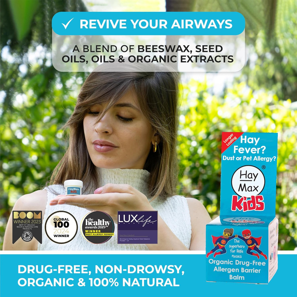 HayMax Allergen Barrier Balm - For Kids 5ml - Organic, Natural & Non-Drowsy Hay Fever & Allergy Relief Balm - Traps & Blocks Pollen, Dust & Other Allergen Particles - Apply Around the Nose & Eyes