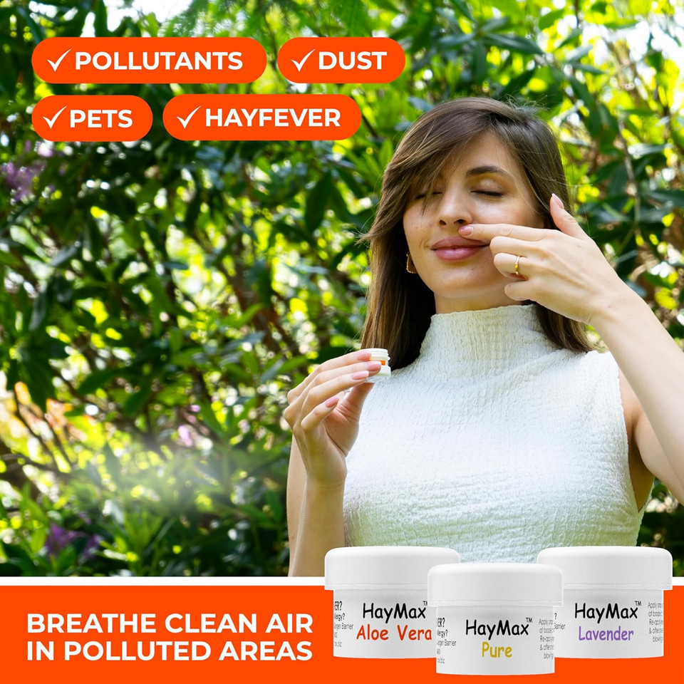 HayMax Allergen Barrier Balm Triple Tin - Pure, Aloe & Lavender - Organic, Natural & Non-Drowsy Hay Fever & Allergy Relief Balm - Traps Pollen, Dust & Allergen Particles - Apply Around The Nose & Eyes HayMax Allergen Barrier Balm Triple Tin - Pure, Aloe & Lavender - Organic, Natural & Non-Drowsy Hay Fever & Allergy Relief Balm - Traps Pollen, Dust & Allergen Particles - Apply Around The Nose & Eyes