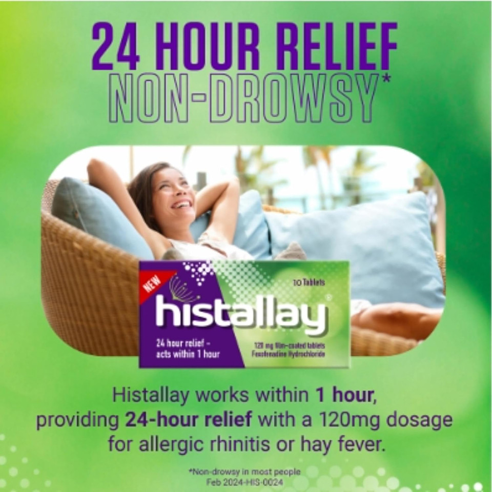 Histallay Hayfever & Allergy Relief Tablets, 80 Tablets, 120mg Fexofenadine, Antihistamine, 24hr Relief Acts Within 1hr, Relieves Hayfever, Pet, Dust and Mould Allergies (80 Day Supply)