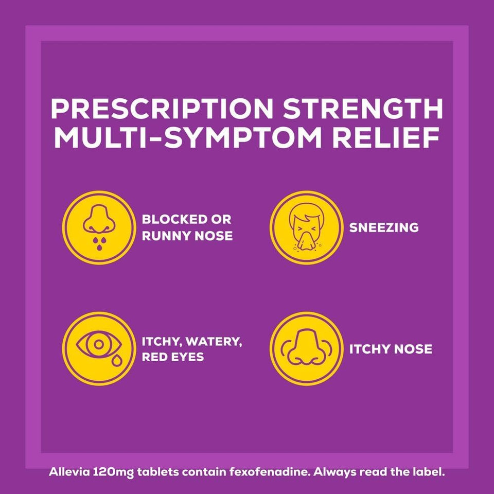 Allevia Allergy Tablets | Multipack 90 Tablets | 120mg Fexofenadine | 24hr Relief Acts Within 1 Hour | Non-drowsy in Most People | Relieves Hayfever, Pet, Dust and Mould Allergies