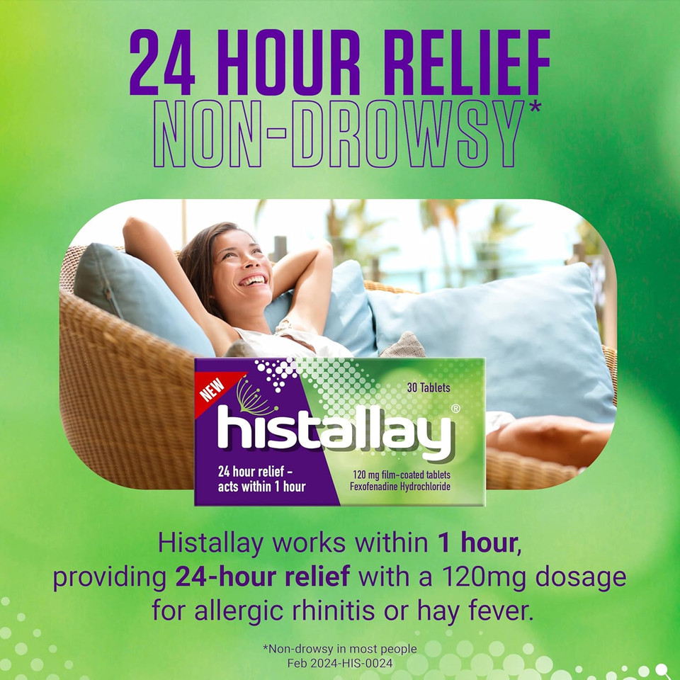 Histallay Hayfever & Allergy Relief Tablets, 180 Tablets, 120mg Fexofenadine, Antihistamine, 24hr Relief Acts Within 1hr, Relieves Hayfever, Pet, Dust and Mould Allergies (6 Month Supply) Histallay Hayfever & Allergy Relief Tablets, 180 Tablets, 120mg Fexofenadine, Antihistamine, 24hr Relief Acts Within 1hr, Relieves Hayfever, Pet, Dust and Mould Allergies (6 Month Supply)