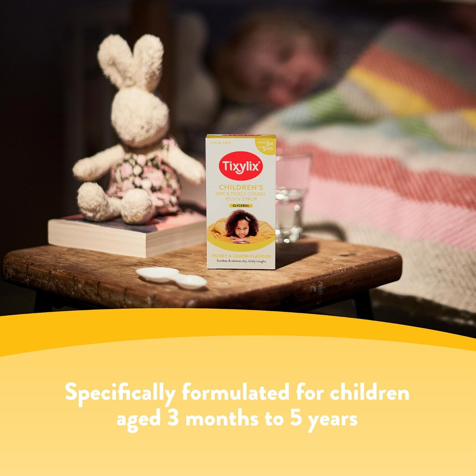 Tixylix Children's Honey and Lemon Dry & Tickly Cough Syrup 100ml, Sugar and colour free, Suitable for vegetarians, Suitable from 3 months to 5 years