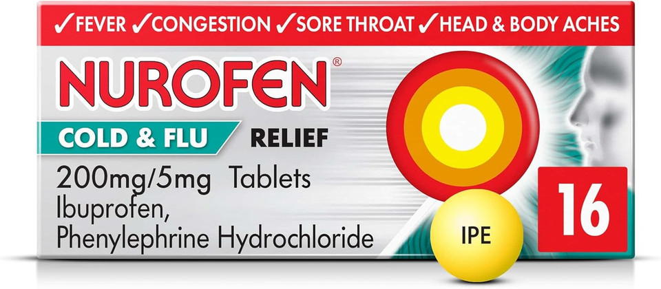Nurofen Cold & Flu Tablets 200mg/5mg, 16 Pack - Sinus, Sore Throat, Congestion, Nasal Relief, Up To 8 Hours, Over-The-Counter Medication