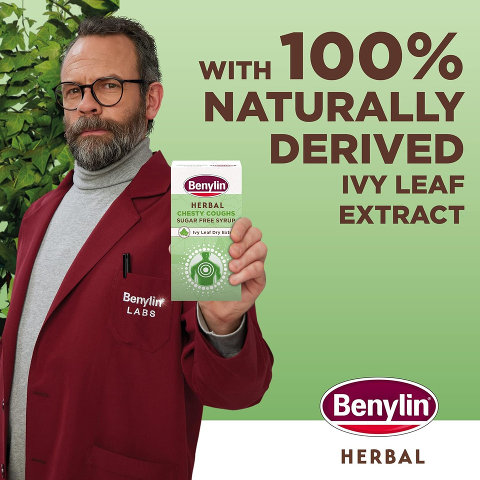 BENYLIN Herbal Chesty Coughs Sugar Free Syrup.100 ml, Non-Drowsy Herbal Cough Medicine, with Naturally Derived Ivy Leaf Dry Extract