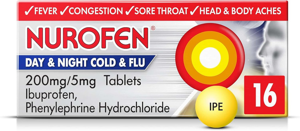 Nurofen Day & Night Cold & Flu Relief 200mg/5mg Tablets Ibuprofen, Pack Of 16