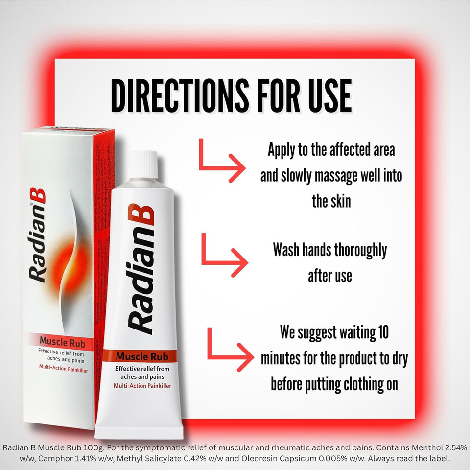 Radian B Muscle Rub 100g, Multi-Action Painkiller, Effective Relief From Aches and Pains Including Muscle Stiffness, Joint Pain, Bruising and Sprains
