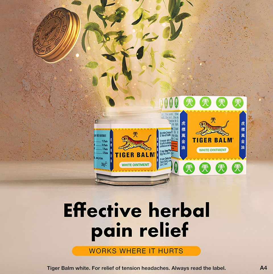 Tiger Balm White Ointment 30 g - for The Treatment of Tension Headaches and Temporary Relief of Muscular Aches and Pains