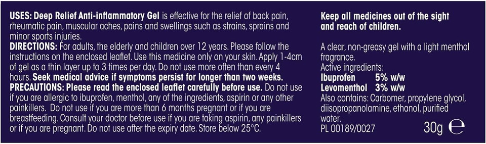 Deep Relief Anti Inflammatory Gel - Triple Action Relief From Back, Rheumatic & Muscular Pain, 30 g (Pack of 1)