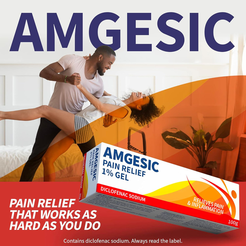 Amgesic Pain Relief 1% Gel 100g Relief Diclofenac Gel  Anti-Inflammatory Gel for Back Pain Relief, Muscle Aches, Stiff Joints and Swelling