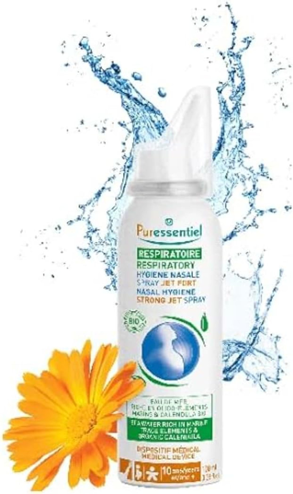 Puressentiel Respiratory Nasal Hygiene Strong Jet Spray 100 ml  Ultra Effective Spray for Blocked Nose - 100% Natural Formula - Sea Water & Organic Calendula
