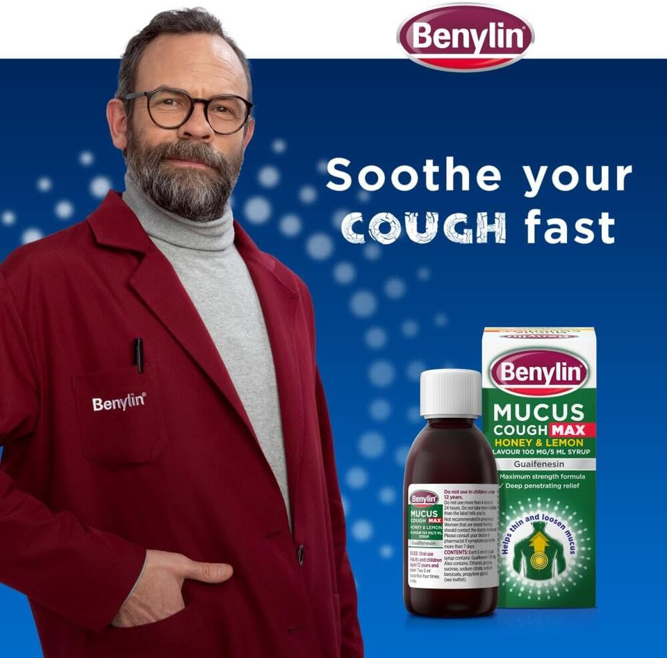 Benylin Mucus Cough Max - Honey and Lemon Flavour, Helps Reduce Cough Intensity from Day 1 - Cough Medicine for Adults - 100 mg/5 ml Syrup, 300 ml (Pack of 1)
