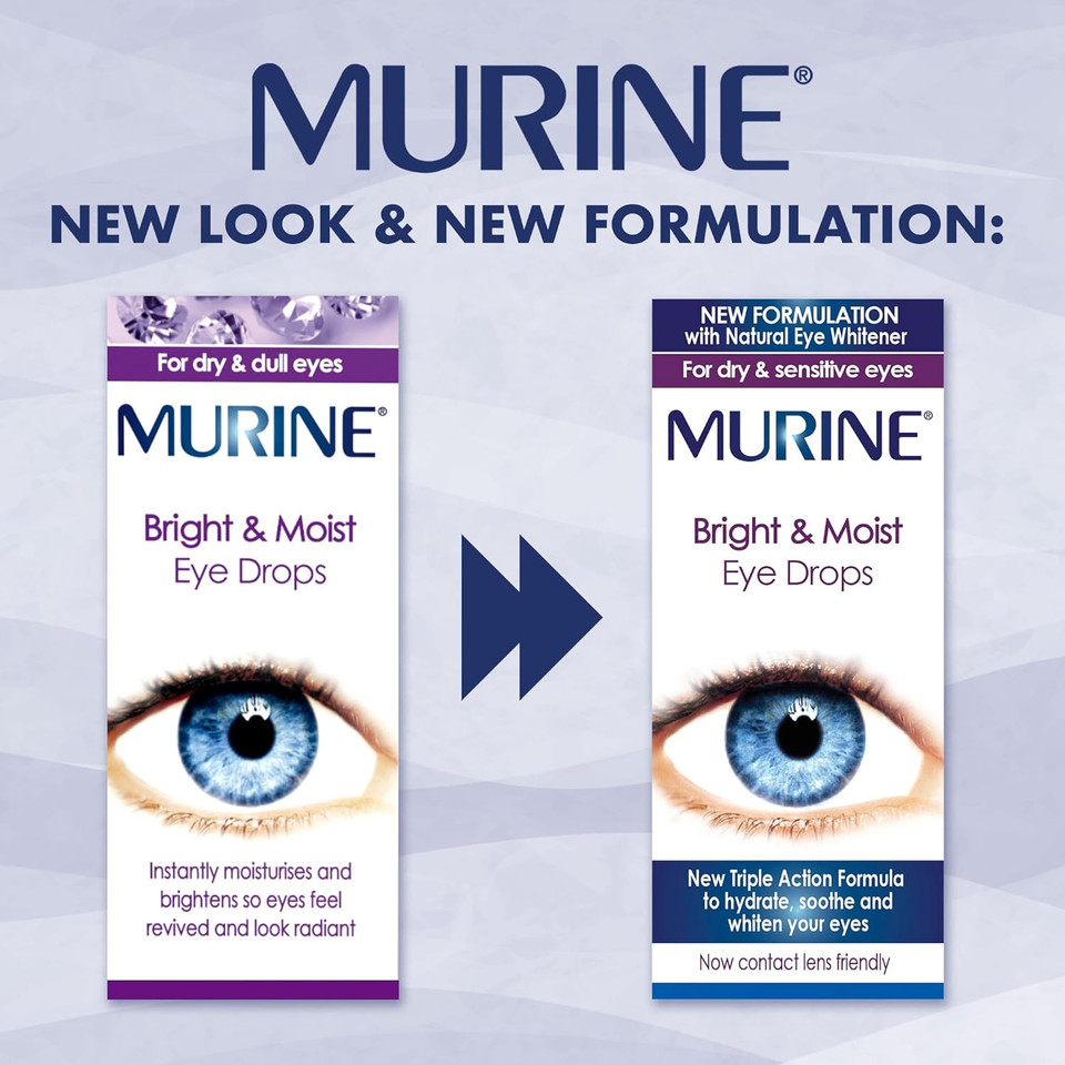 Murine Bright & Moist Eye Drops to Whiten Eyes as Well as Hydrating and Soothing Dry and Sensitive Eyes, 15ml