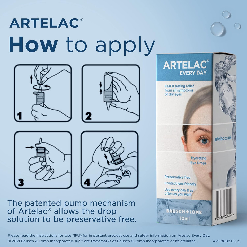 Artelac Eye Drops for Dry Eye, Every Day, Preservative Free Dry Eyes Treatment, Contact Lens Friendly, Relieves Symptoms of Tired, Stressed & Teary Eyes with Hydrating Action, Artificial Tears, 10ml
