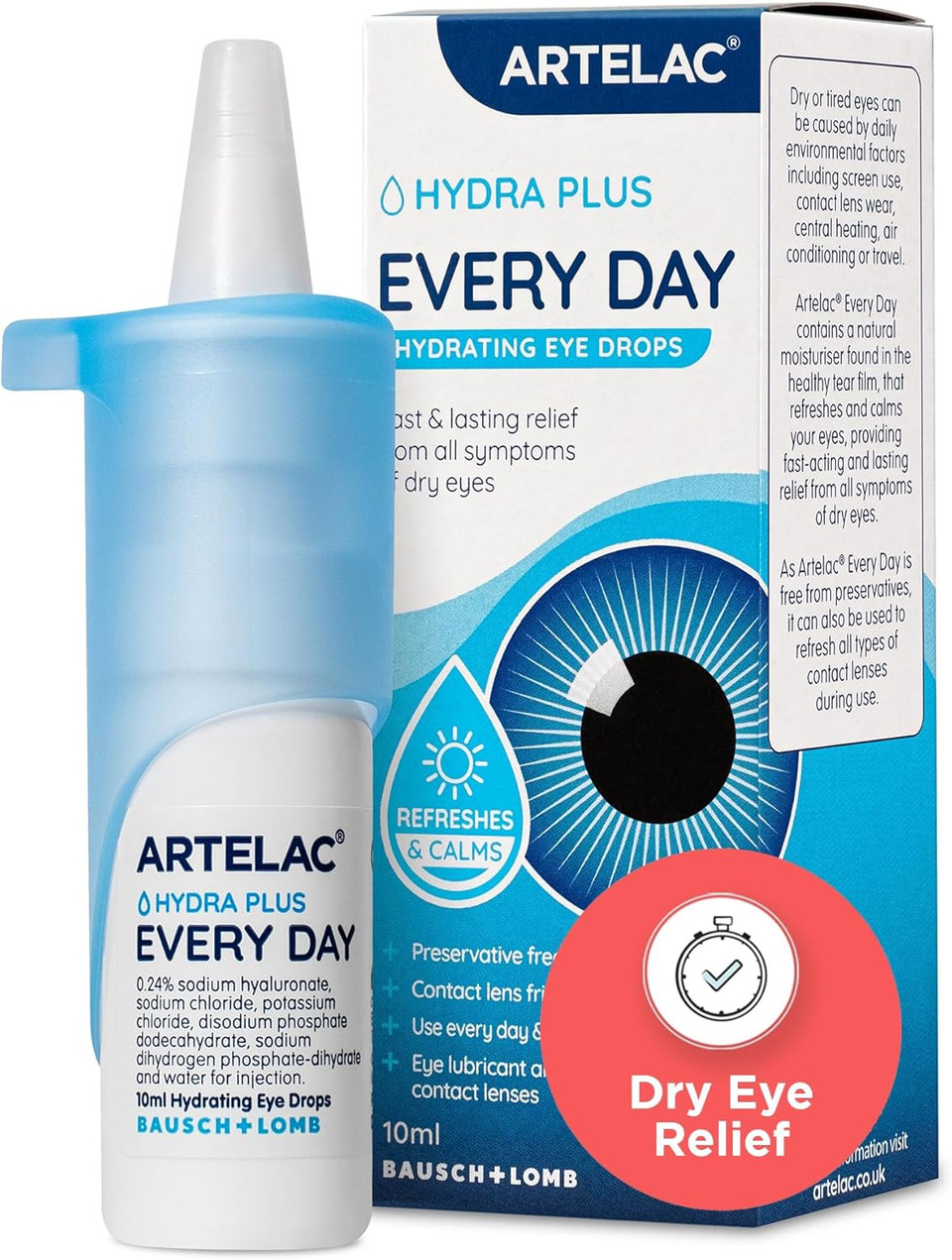 Artelac Eye Drops for Dry Eye, Every Day, Preservative Free Dry Eyes Treatment, Contact Lens Friendly, Relieves Symptoms of Tired, Stressed & Teary Eyes with Hydrating Action, Artificial Tears, 10ml