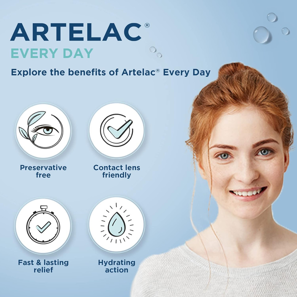 Artelac Eye Drops for Dry Eye, Every Day, Preservative Free Dry Eyes Treatment, Contact Lens Friendly, Relieves Symptoms of Tired, Stressed & Teary Eyes with Hydrating Action, Artificial Tears, 10ml