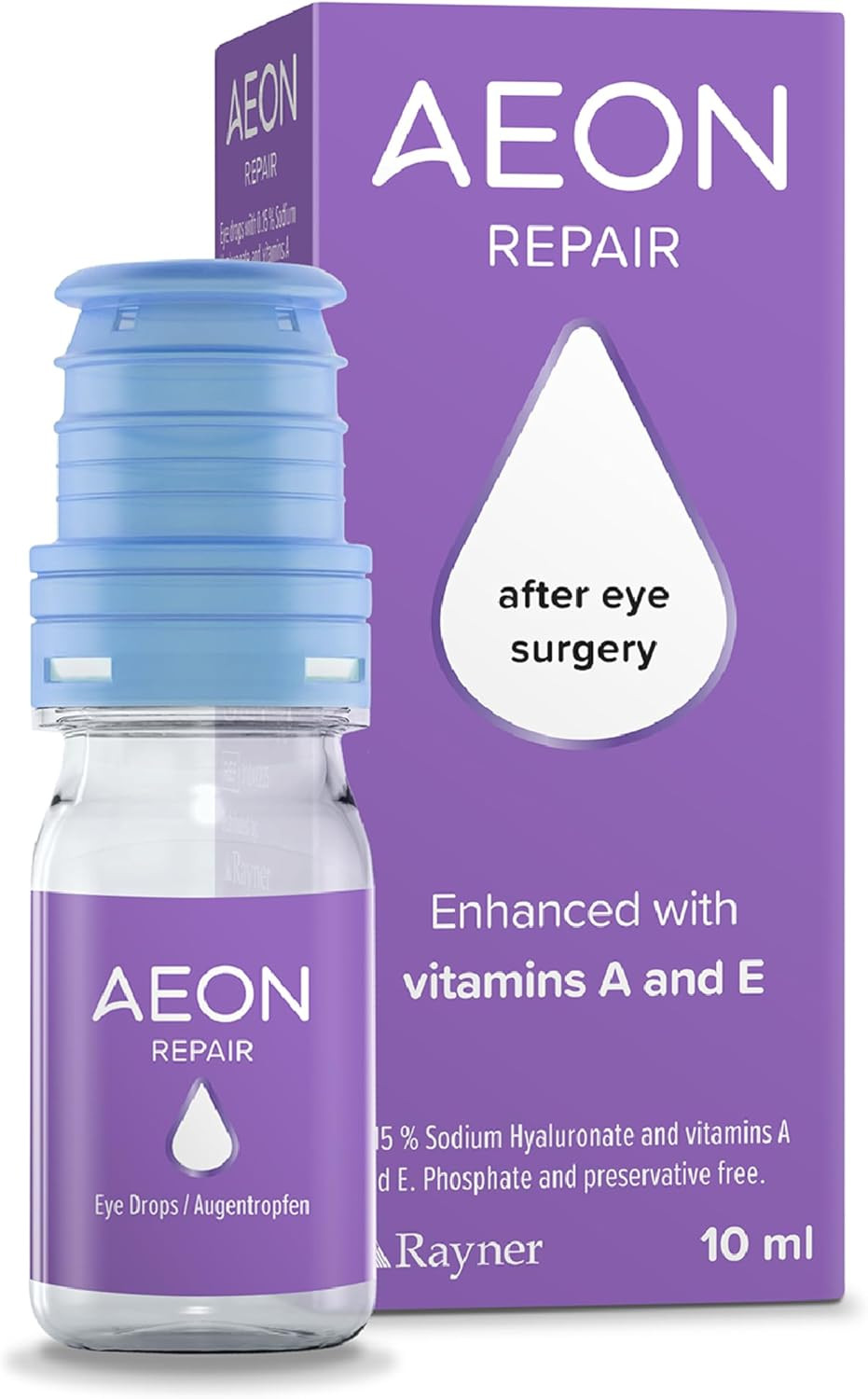 Rayner AEON REPAIR - Eye Drops for Moderate to Severe Dry Eye & After Surgery Discomfort - With Vitamin A & E, Contact Lens Friendly, 10ml