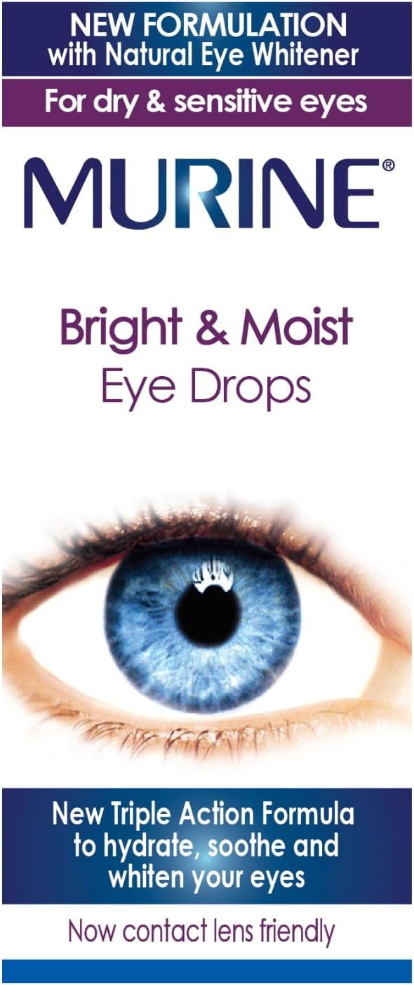 Murine Bright and Moist Eye Drops to whiten eyes as well as hydrating and soothing dry or tired eyes , 15ml