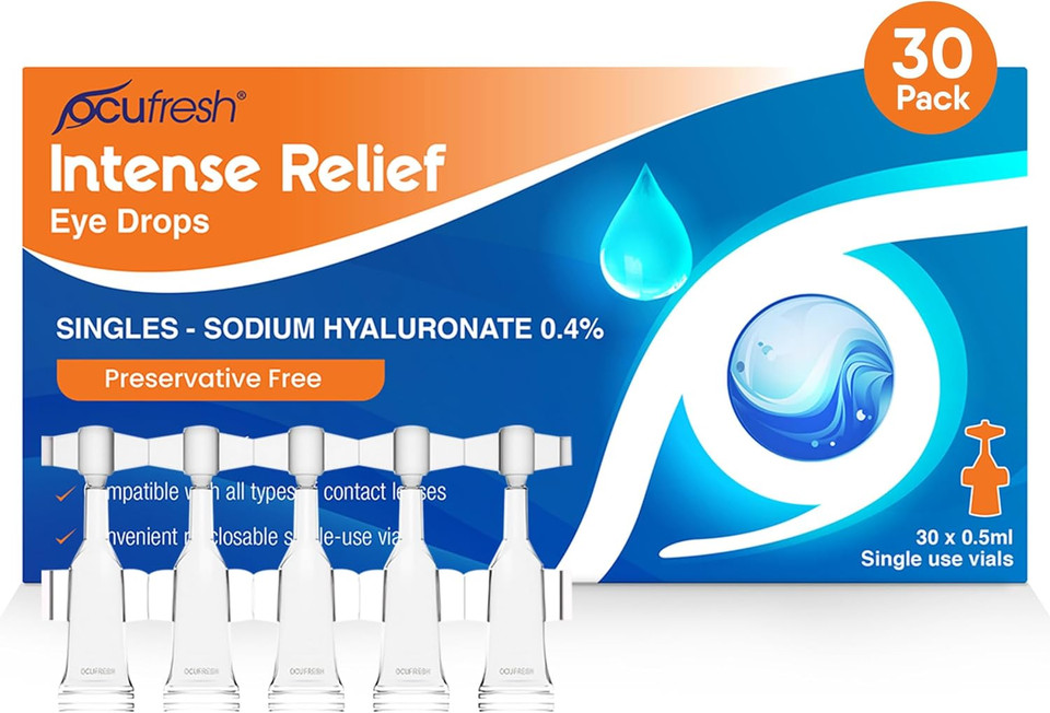 [New Launch] Ocufresh Intense Relief Eye Drops- Single dose [30x0.5ml vials] - Sodium Hyaluronate 0.4% - Advanced Care for Dry, Tired Eyes | Preservative Free | Contact Lens & Travel Friendly