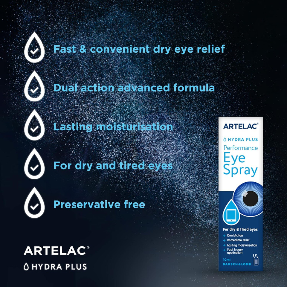 Artelac Dry Eye Spray, Hydra Plus Performance, Dry Eyes Treatment, Immediate Relief Eye Spray for Tired Eyes, Preservative Free Mist, Allergy Relief, Works with Blepharitis Treatment, 10ml