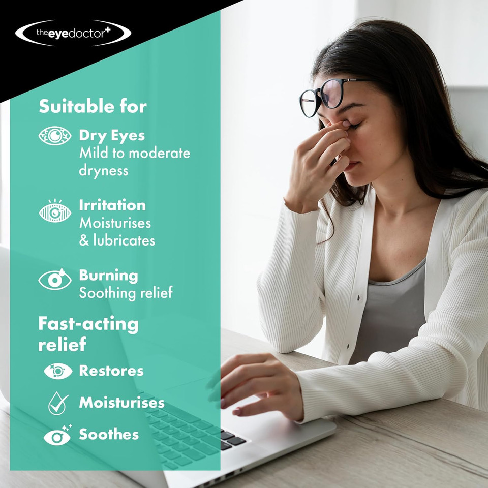 The Eye Doctor Screen Time Eye Drops for Dry Eyes - Preservative Free Eyedrops for Dry Eye and Tired Sore Eye Relief  Suitable for Contact Lenses with 0.1% Sodium Hyaluronate