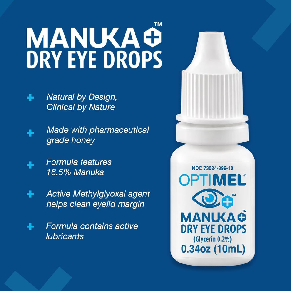 Optimel Manuka Honey Eye Drops 10ml - Dry Eye Treatment & Relief - Blepharitis, Corneal