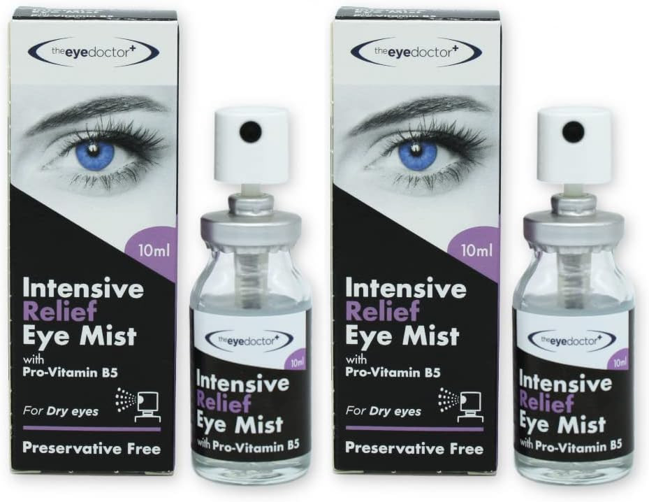 The Eye Doctor Eye Mist Intensive Relief Twin Pack - Soothes Irritated Tired Dry Eyes - Preservative Free - Contains Pro-Vitamin B5 - Suitable for Contact Lenses - 2X 10ml Spray Bottle