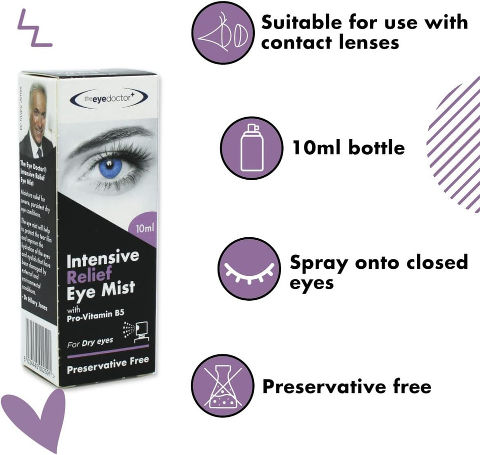 The Eye Doctor Eye Mist Intensive Relief Twin Pack - Soothes Irritated Tired Dry Eyes - Preservative Free - Contains Pro-Vitamin B5 - Suitable for Contact Lenses - 2X 10ml Spray Bottle