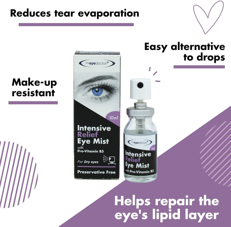The Eye Doctor Eye Mist Intensive Relief Twin Pack - Soothes Irritated Tired Dry Eyes - Preservative Free - Contains Pro-Vitamin B5 - Suitable for Contact Lenses - 2X 10ml Spray Bottle