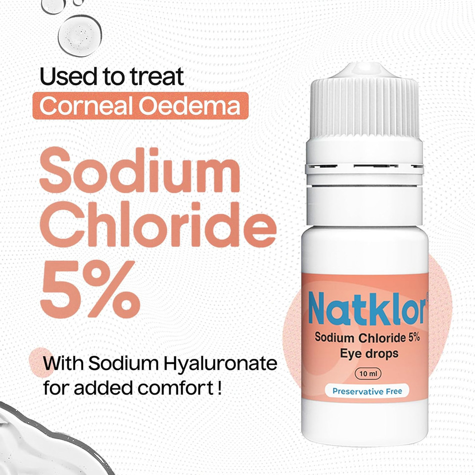 Natklor Sodium Chloride 5% Eye Drops for Corneal Oedema | Hypertonic Saline Drops | Preservative Free Novelia Bottle Technology | 10ml
