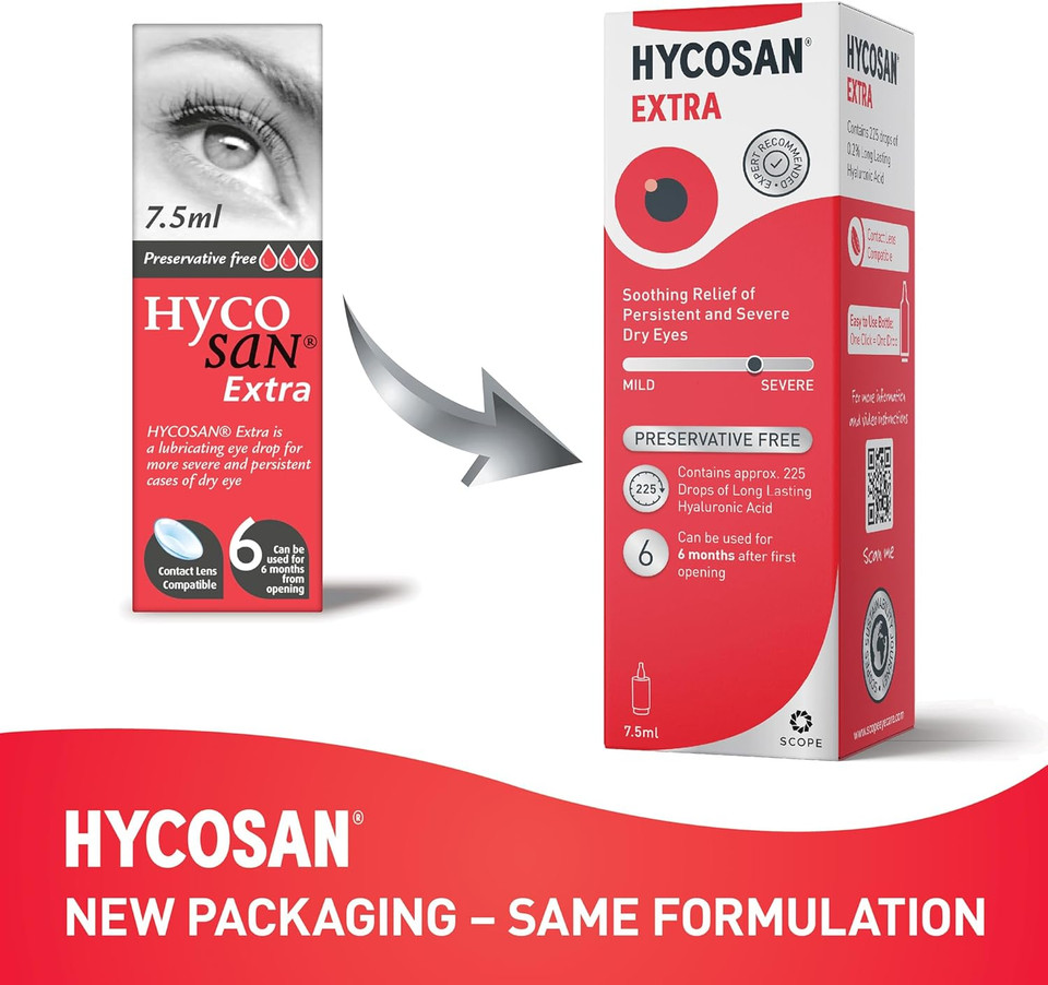 Hycosan Extra - Triple Pack - Eye Drops with Hyaluronic Acid for Soothing Relief of Severe and Persistent Dry Eyes - Contact Lens Compatible - Preservative Free - 3 x 225 Measured Doses Hycosan Extra - Triple Pack - Eye Drops with Hyaluronic Acid for Soothing Relief of Severe and Persistent Dry Eyes - Contact Lens Compatible - Preservative Free - 3 x 225 Measured Doses
