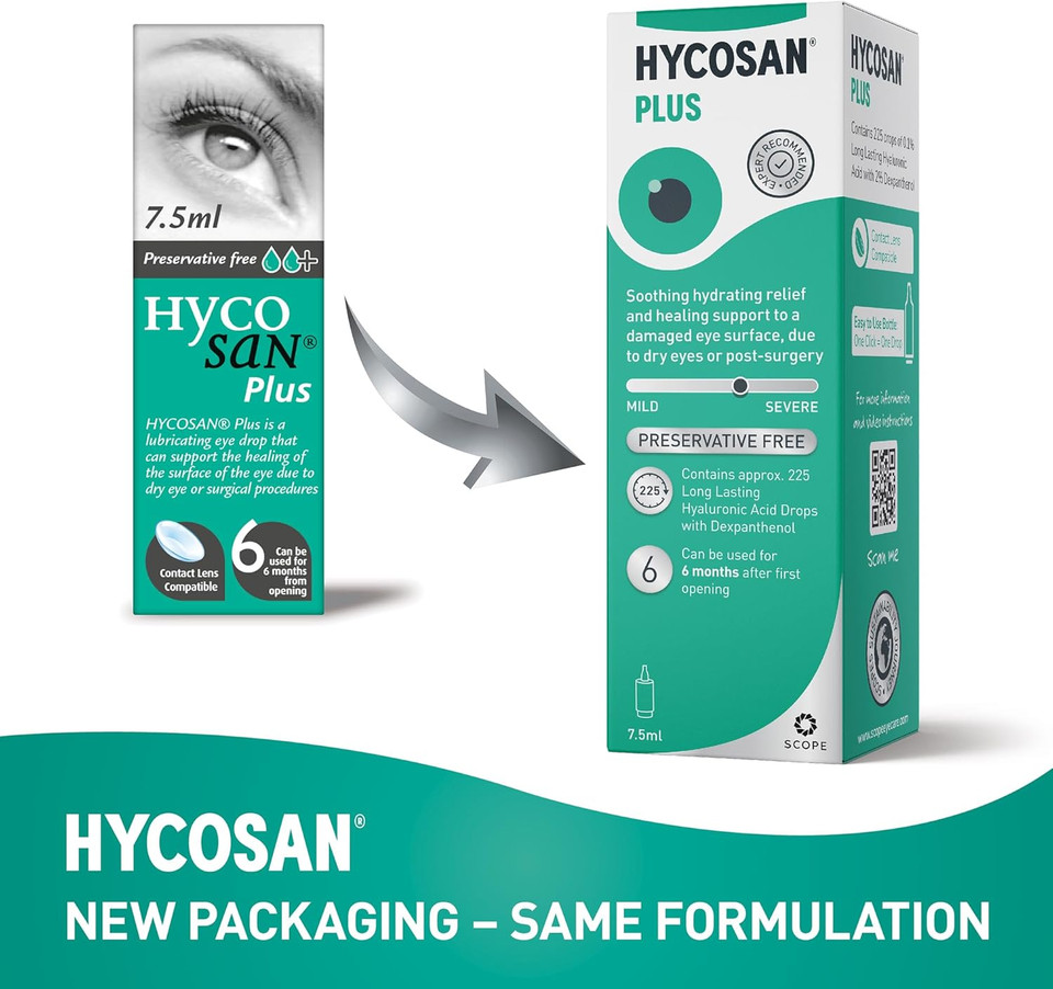Hycosan Plus - Triple Pack - Dry Eye Drops with Hyaluronic Acid and Dexpanthenol for Relief and Healing Support for Eyes Recovering from Injury or Surgery - Preservative Free  3 x 225 Measured Doses Hycosan Plus - Triple Pack - Dry Eye Drops with Hyaluronic Acid and Dexpanthenol for Relief and Healing Support for Eyes Recovering from Injury or Surgery - Preservative Free  3 x 225 Measured Doses