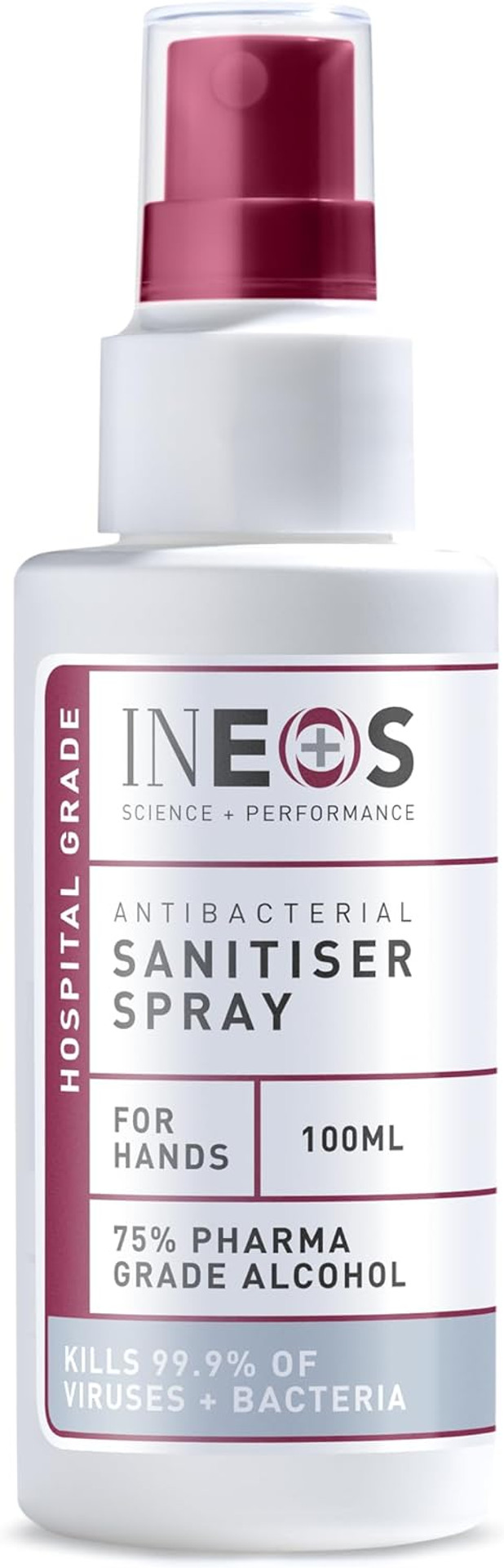 INEOS Sanitiser Spray (100 ml) - Antibacterial Hand Sanitiser 75% Pharma Grade Alcohol Based - Hospital Formula - Effective Against 99.9% of Viruses and Bacteria INEOS Sanitiser Spray (100 ml) - Antibacterial Hand Sanitiser 75% Pharma Grade Alcohol Based - Hospital Formula - Effective Against 99.9% of Viruses and Bacteria