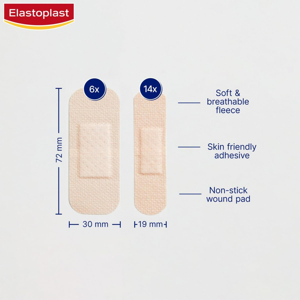 Elastoplast Sensitive Hypoallergenic Plasters Light (20 Pieces), for Painless Removal, Soft and Breathable Fabric Plasters, Strong Adhesive, Light Skin Tone, for Sensitive Skin