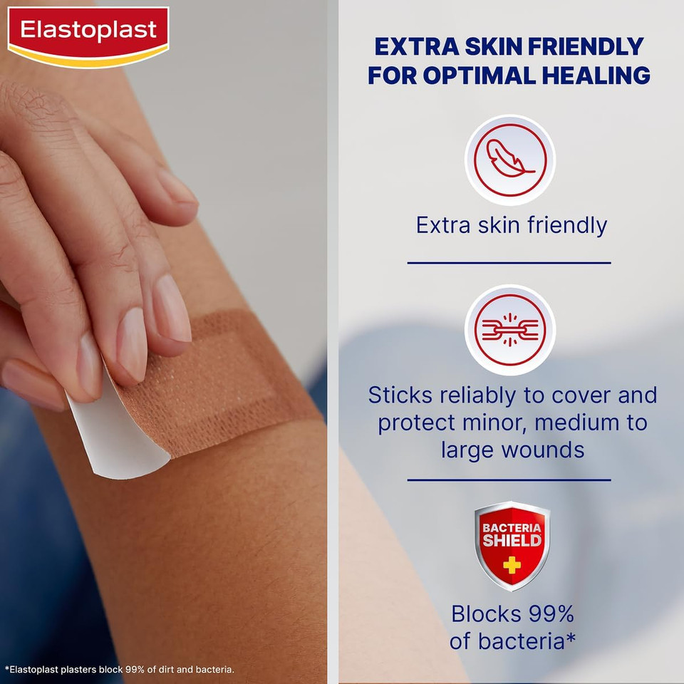 Elastoplast Sensitive Hypoallergenic Plasters Medium (20 Pieces), Everyday Wound Care for Painless Removal, Soft and Breathable Fabric, Strong Adhesive, Medium Skin Tone, for Sensitive Skin