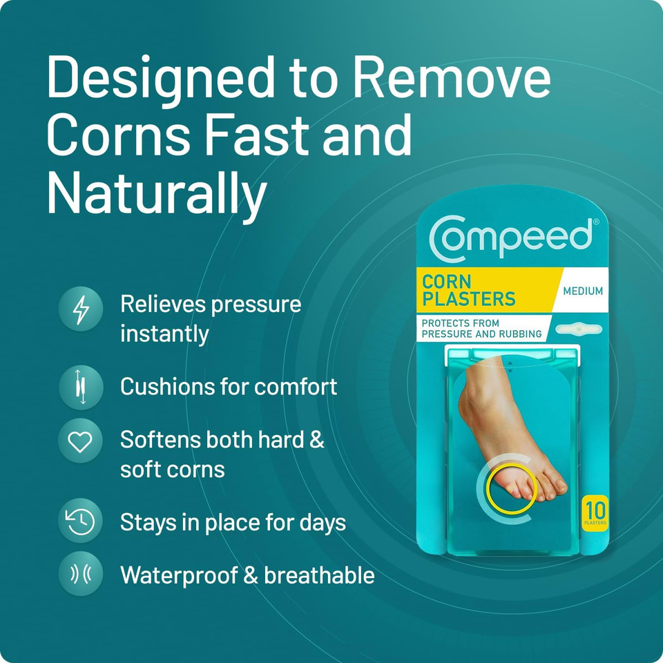 Compeed Corn Moisturising Plaster Pack of 6, Medium Sized - Hydrocolloid Gel - Heal Fast