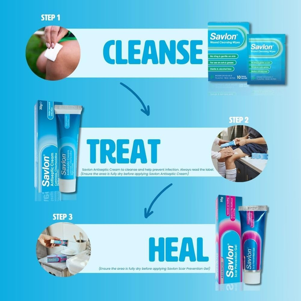 Savlon Wound Cleansing Wipes, Alcohol Free, Cleaning Wipes for Wounds, Pack of 10 Wipes, Gentle, for Cuts and Grazes, Sterile, Alcohol Free, Biodegradable Plastic Free Wipes