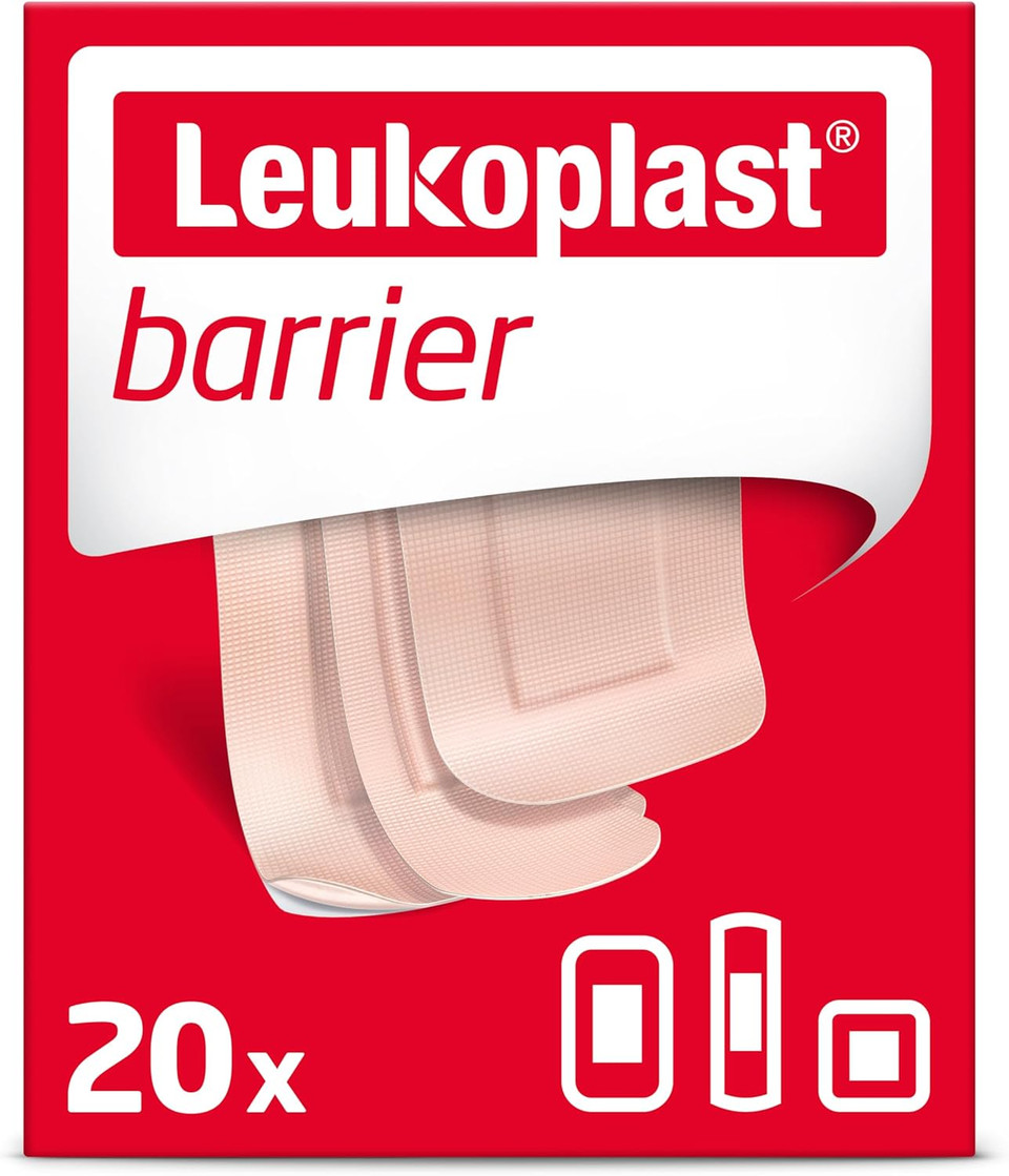 Leukoplast Barrier Wound Dressing - Waterproof Breathable First Aid Plasters for Cuts & Blisters on Fingers, Toes, Heels - 20 PCs, Tan
